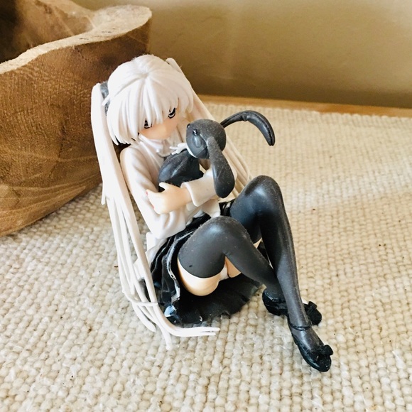 Anime doll figure figurine small hard plastic girl holding bunny rabbit Witchy - Picture 5 of 5